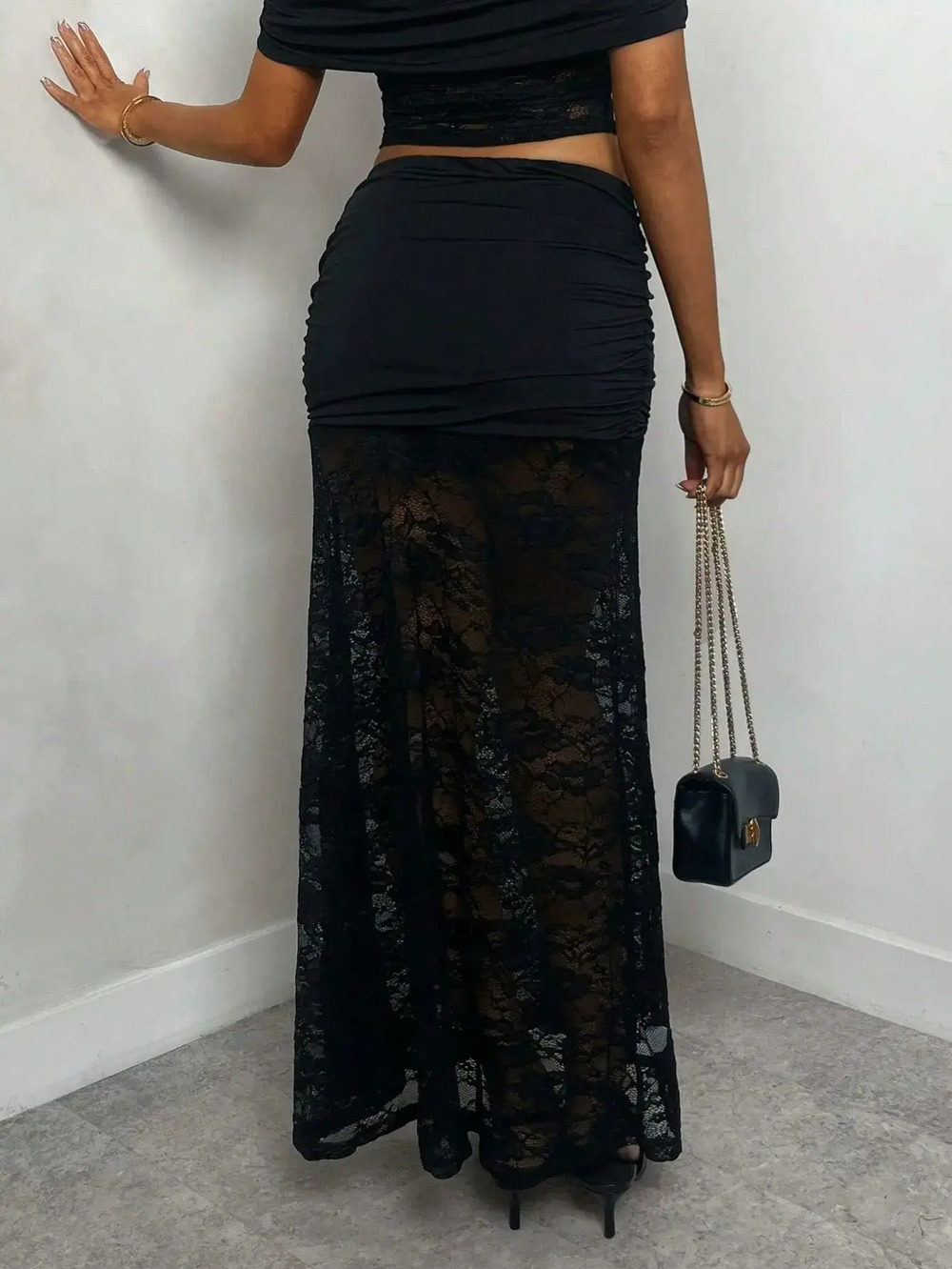 Zara Sheer Lace Ruffle Bodycon Skirt - Picture 5 of 6